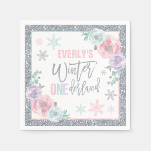 Serviette En Papier Hiver ONEderland Pink and Silver Birthday Party