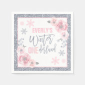 Serviette En Papier Hiver ONEderland Pink and Silver Birthday Party (Devant)