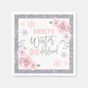 Serviette En Papier Hiver ONEderland Pink and Silver Birthday Party