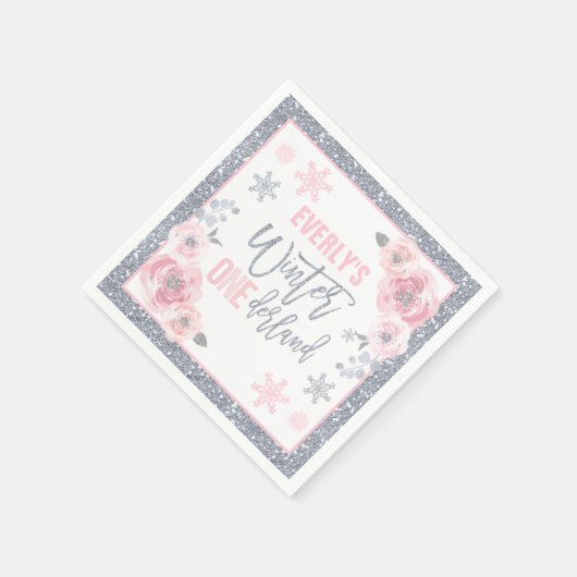 Serviette En Papier Hiver ONEderland Pink and Silver Birthday Party (Coin)