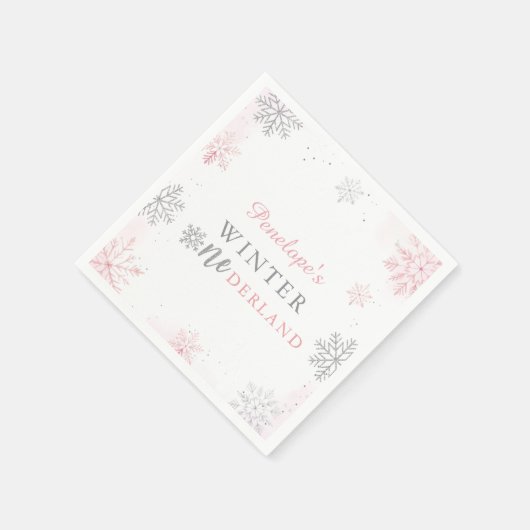 Serviette En Papier Hiver Onederland Pink Silver 1er anniversaire (Coin)