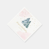 Serviette En Papier Hiver Onederland Pins neigeux Rose (Coin)