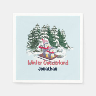 Serviette En Papier Hiver Onederland Premier anniversaire de mignons p