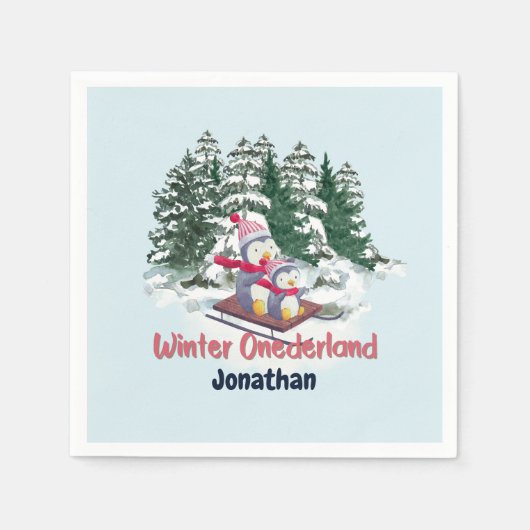 Serviette En Papier Hiver Onederland Premier anniversaire de mignons p (Devant)