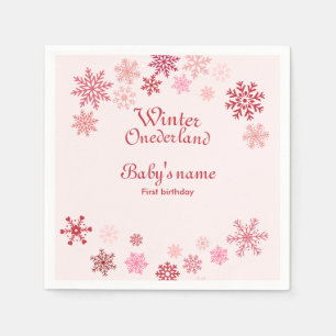 Serviette En Papier Hiver Onederland Premier anniversaire flocon rose