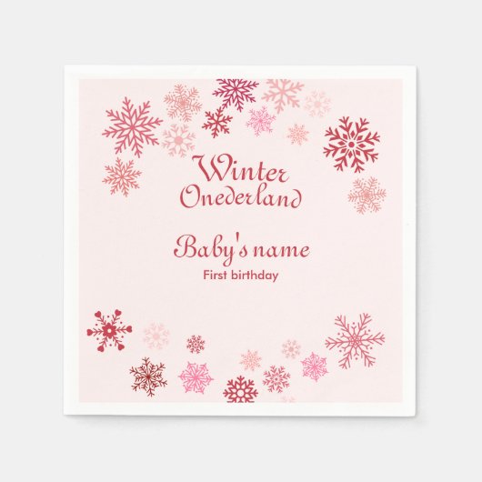 Serviette En Papier Hiver Onederland Premier anniversaire flocon rose (Devant)