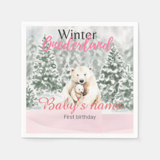 Serviette En Papier Hiver Onederland Premier anniversaire Ours Snowy F