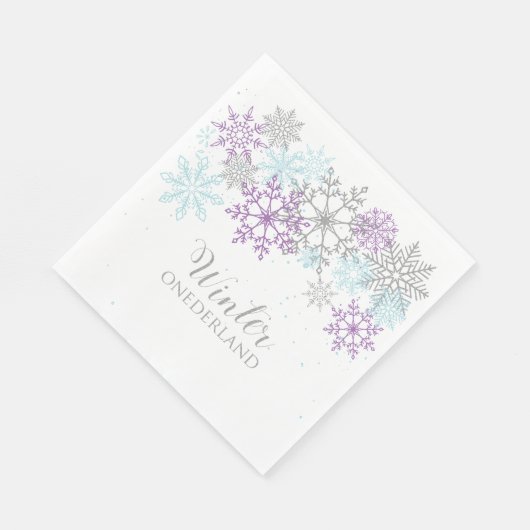 Serviette En Papier Hiver Onederland Premier anniversaire Purple Bleu (Coin)