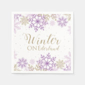 Serviette En Papier Hiver Onederland Purple et Gold Snowflake (Devant)