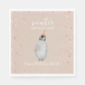 Serviette En Papier Hiver Onederland rose Anniversaire Penguin Anniver (Devant)