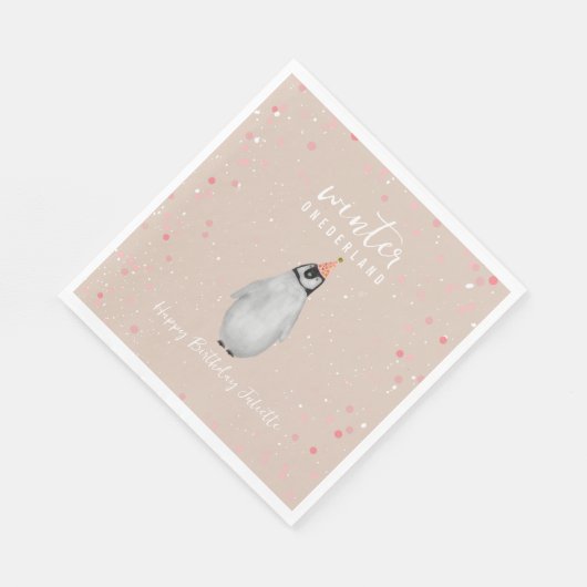 Serviette En Papier Hiver Onederland rose Anniversaire Penguin Anniver (Coin)