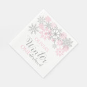 Serviette En Papier Hiver Onederland Silver and Pink Snowflake (Coin)
