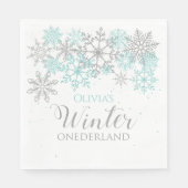 Serviette En Papier Hiver Onederland Turquoise Argent Premier annivers (Devant)