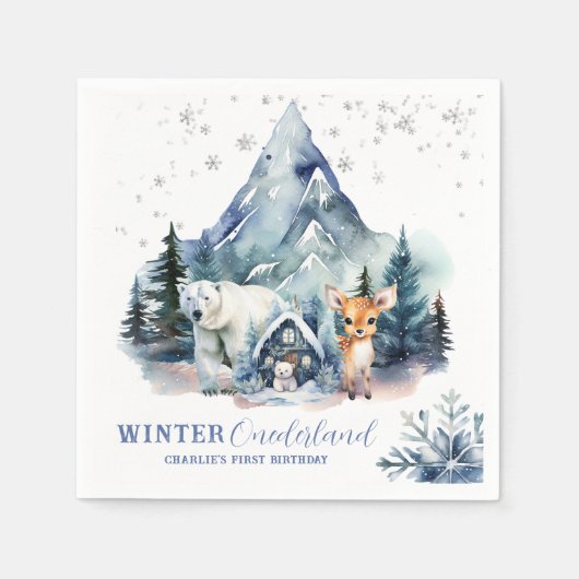 Serviette En Papier Hiver Onederland Whimsical Woodland 1er anniversai (Devant)