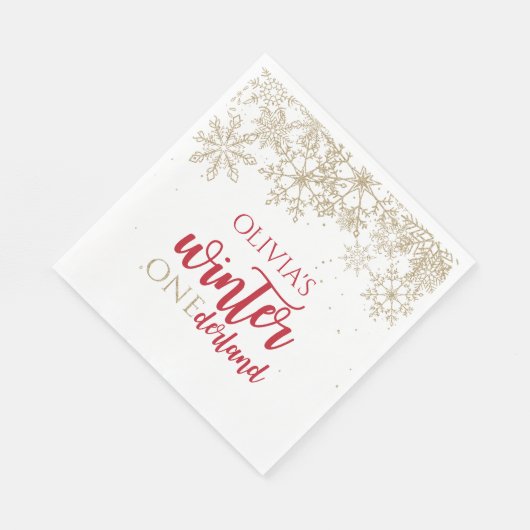 Serviette En Papier Hiver ONEdernald Red and Gold Snowflake Anniversai (Coin)