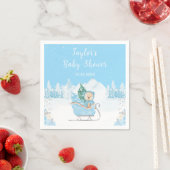 Serviette En Papier Hiver Ours Bleu Baby shower couleigh (En situation)