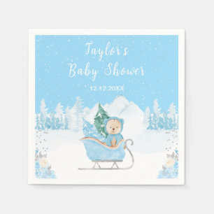 Serviette En Papier Hiver Ours Bleu Baby shower couleigh