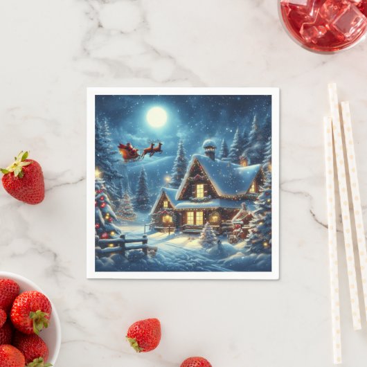 Serviette En Papier Hiver/Père Noël/Noël/Neige (En situation)