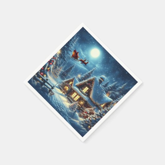 Serviette En Papier Hiver/Père Noël/Noël/Neige (Coin)