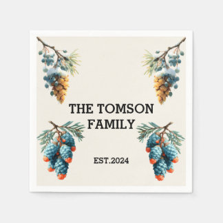 Serviette En Papier Hiver Pine Cones Nom de famille Design