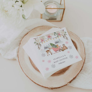 Serviette En Papier Hiver Pink Woodland Animaux Fille Baby shower