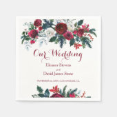 Serviette En Papier Hiver rustique bordeaux pin vert mariage floral (Devant)