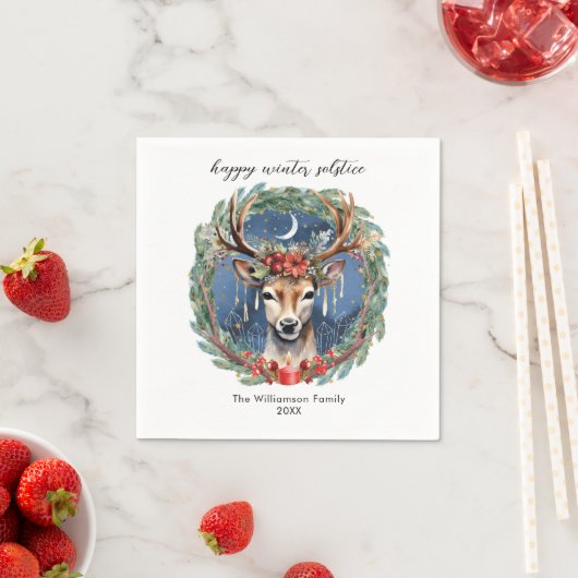 Serviette En Papier Hiver Solstice vacances Deer Wreath Yule Noël (En situation)