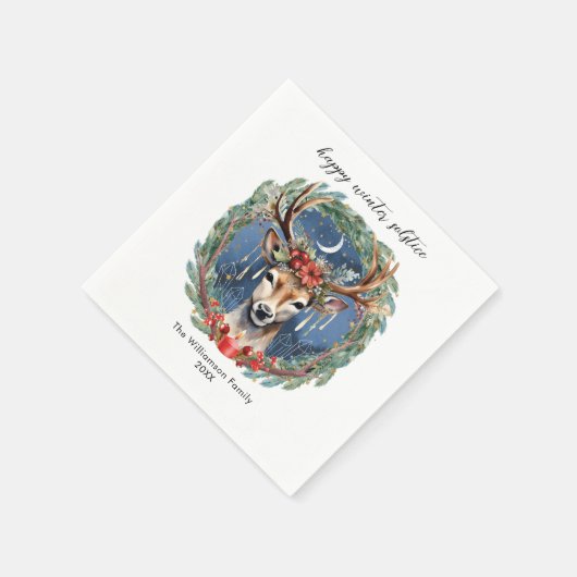 Serviette En Papier Hiver Solstice vacances Deer Wreath Yule Noël (Coin)