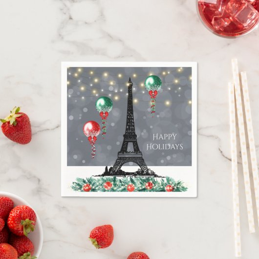 Serviette En Papier Hiver Tour Eiffel, Noël Balloons Nuit (En situation)