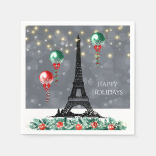 Serviette En Papier Hiver Tour Eiffel, Noël Balloons Nuit