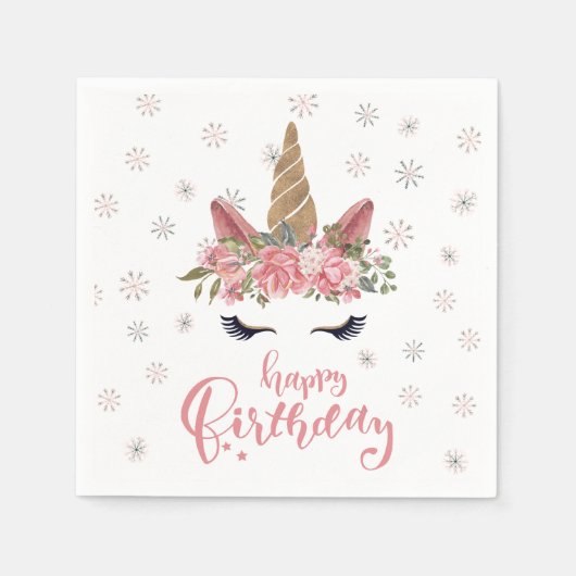 Serviette En Papier Hiver Unicorne rose Joyeux anniversaire (Devant)
