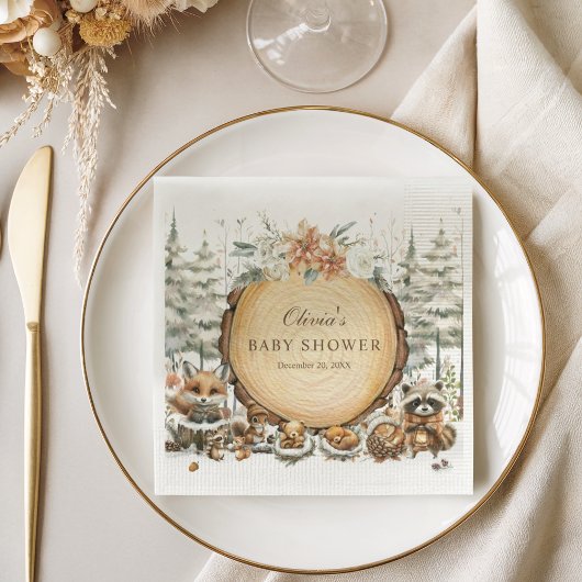 Serviette En Papier Hiver Wonderland Baby shower des animaux de bois