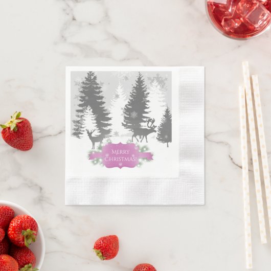 Serviette En Papier Hiver Wonderland Papier Napkin - Magenta (En situation)