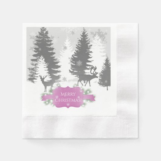 Serviette En Papier Hiver Wonderland Papier Napkin - Magenta (Devant)
