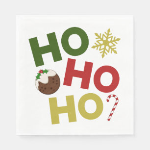 Serviette En Papier HO HO HO+Christmas Pudding, bonbons, flocon de nei