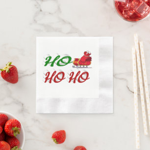 Serviette En Papier Ho Ho Ho Père Noël Sleigh Noël rouge vert