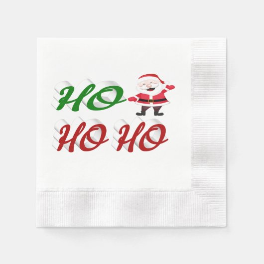 Serviette En Papier Ho Ho Ho Santa Claus Noël rouge vert script (Devant)