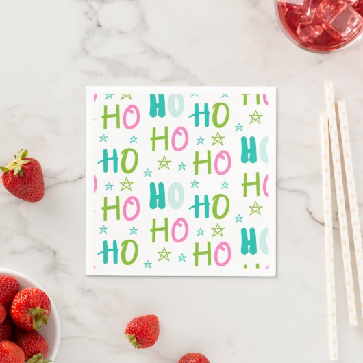 Serviette En Papier Ho Ho Pink Teal Stars Modern Christmas (En situation)