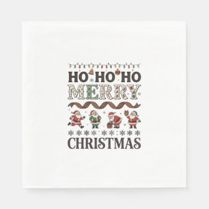Serviette En Papier Ho Joyeux Noël Ruban à Carreaux de Père Noël