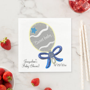 Serviette En Papier Hochet Bébé Garçon Bleu Ruban Baby Shower