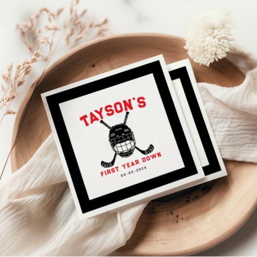 Serviette En Papier Hockey First Year Down Napkins – Sports-Themed 1st