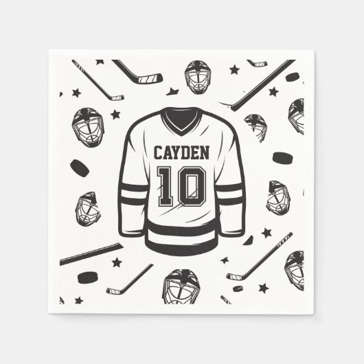 Serviette En Papier Hockey noir et blanc 10e anniversaire (Devant)