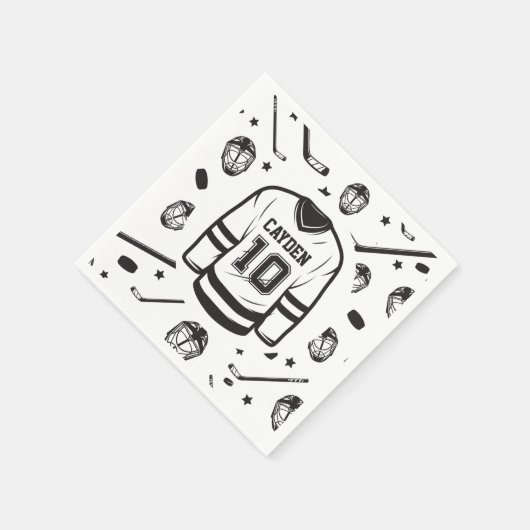 Serviette En Papier Hockey noir et blanc 10e anniversaire (Coin)