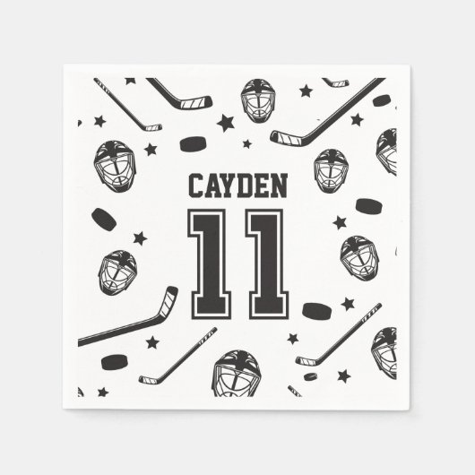 Serviette En Papier Hockey noir et blanc 11e anniversaire (Devant)