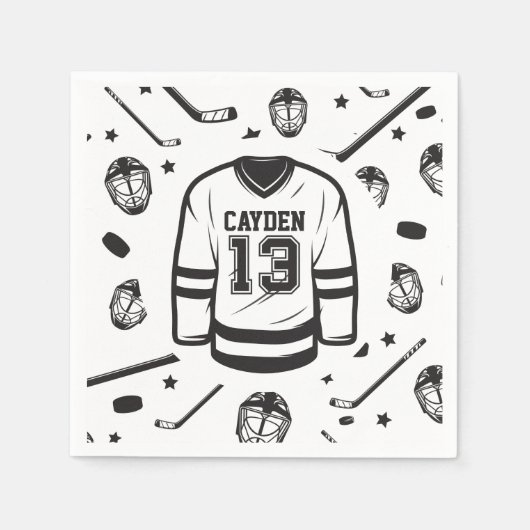 Serviette En Papier Hockey noir et blanc 13e anniversaire (Devant)