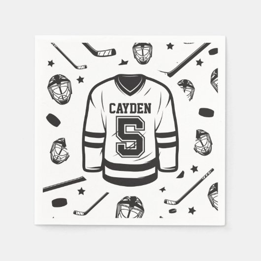 Serviette En Papier Hockey noir et blanc 5e anniversaire (Devant)