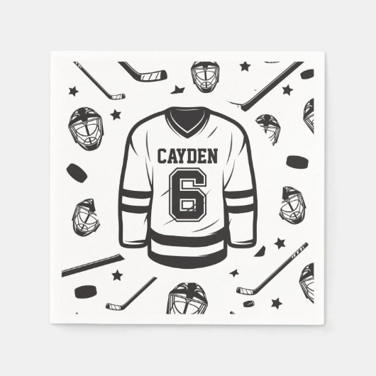 Serviette En Papier Hockey noir et blanc 6e anniversaire (Devant)