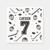 Serviette En Papier Hockey noir et blanc 7e anniversaire (Devant)