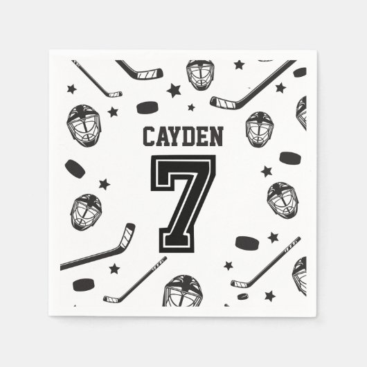 Serviette En Papier Hockey noir et blanc 7e anniversaire (Devant)