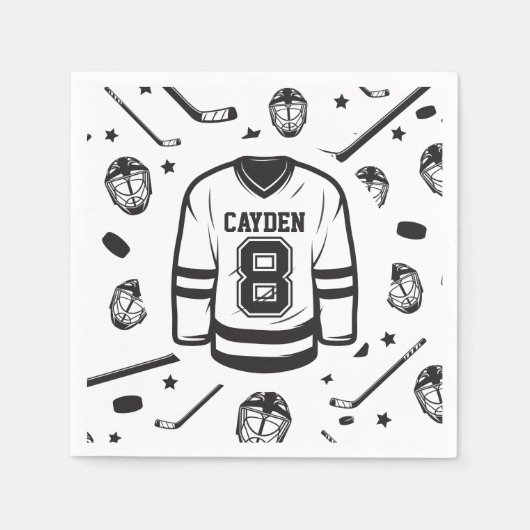 Serviette En Papier Hockey noir et blanc 8e anniversaire (Devant)